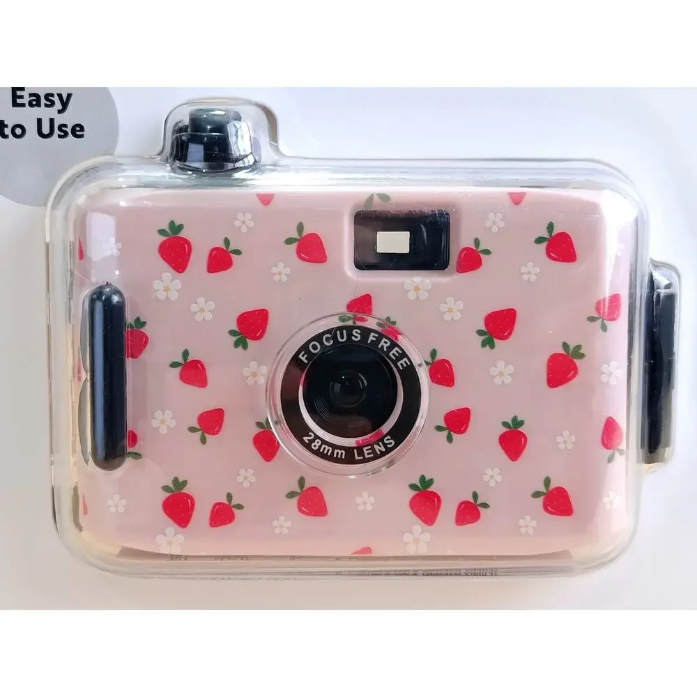 NEW Reusable 35mm Waterproof Film Camera Strawberry Print Retro Vintage Style